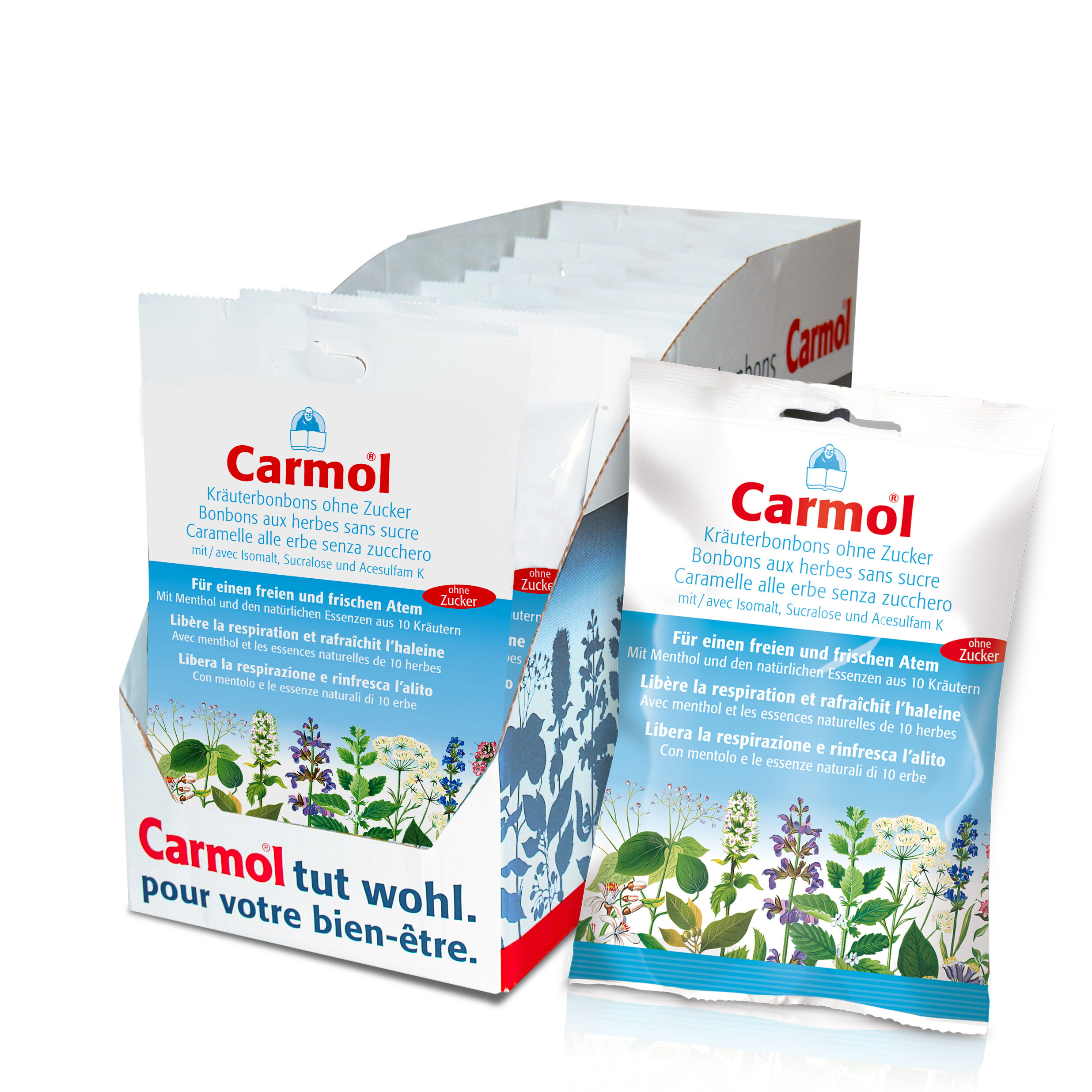 Carmol, bonbons aux herbes 75g, sans sucre