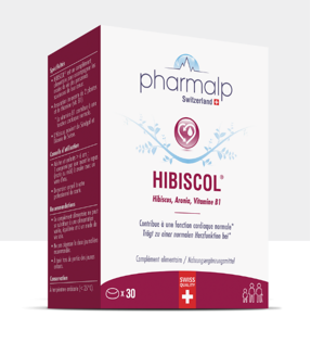 Pharmalp Hibiscol, Complément Alimentaire avec édulcorant à base de plantes & de Vitamine B1, 30 ou 90 comprimés