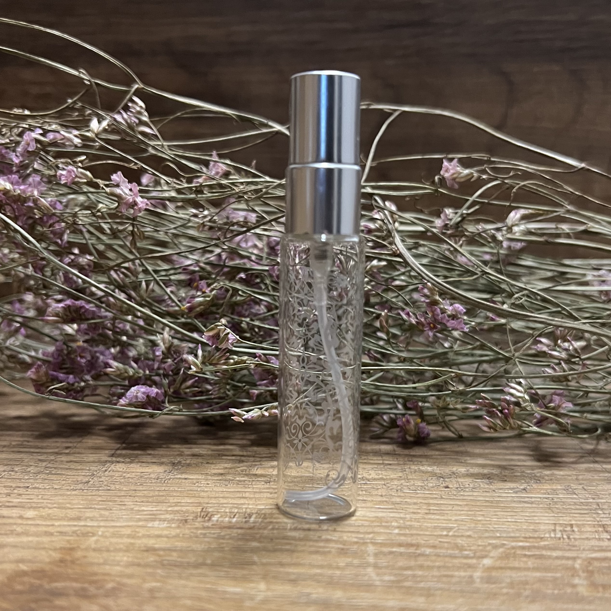 Mini vaporisateur spray pour parfum, verre transparent et motif argenté, 10 ml