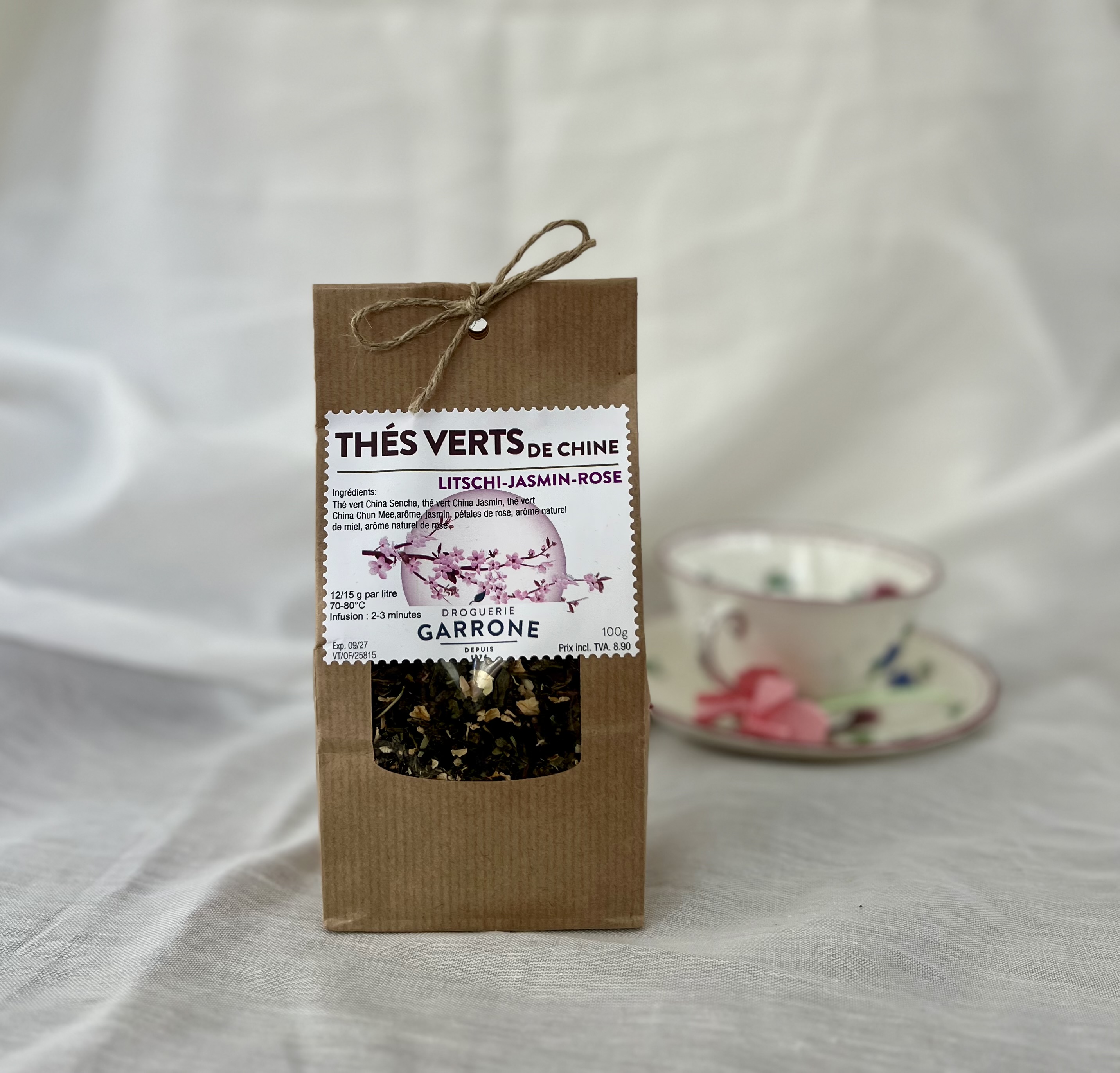 Thés Verts de Chine Litchi - Jasmin - Rose, 100 g