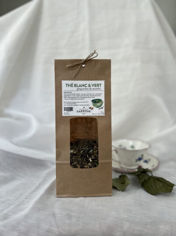 Thé Blanc et Vert, Gingembre & Menthe, 100gr