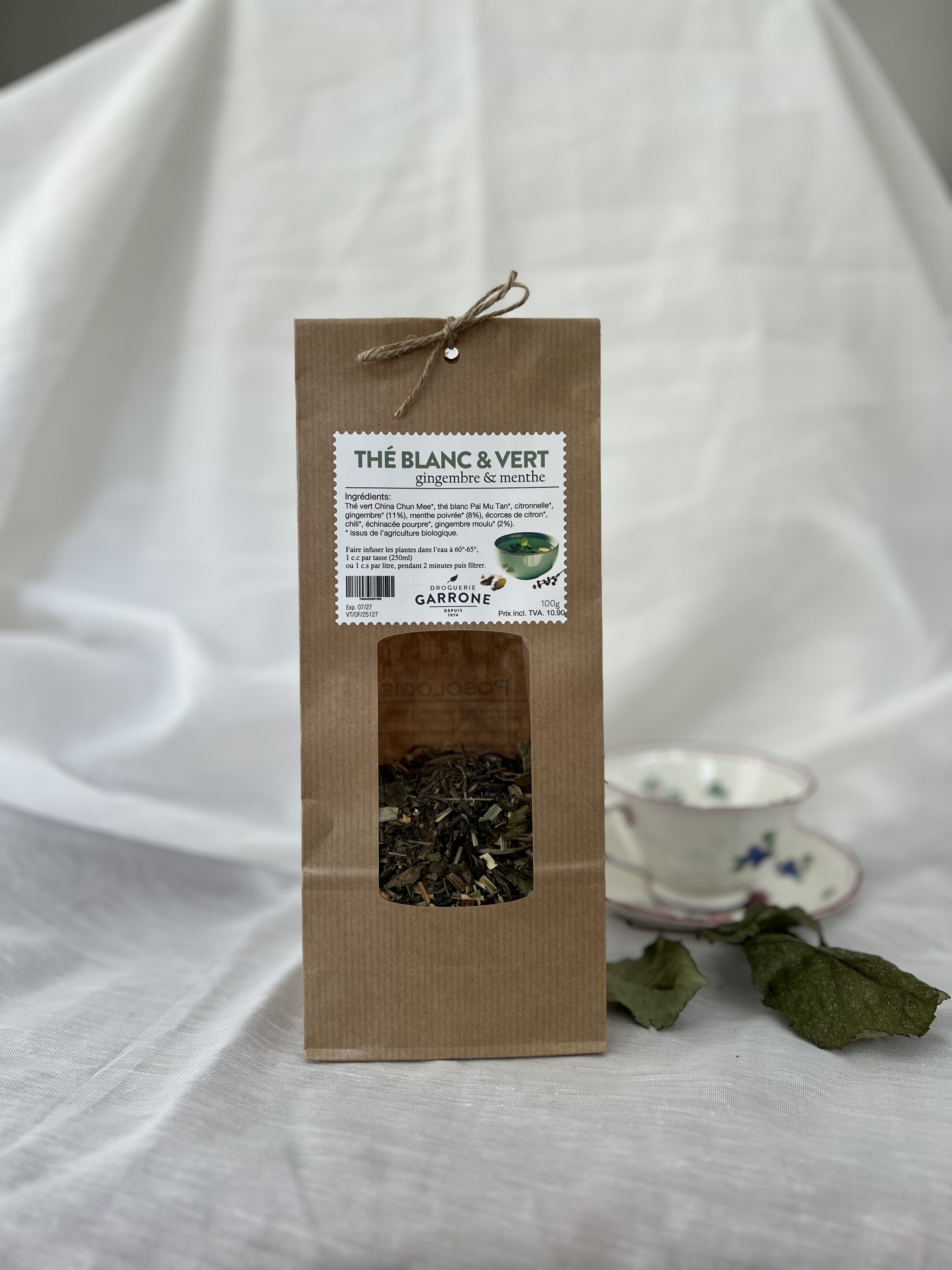 Thé Blanc et Vert, Gingembre & Menthe, 100gr