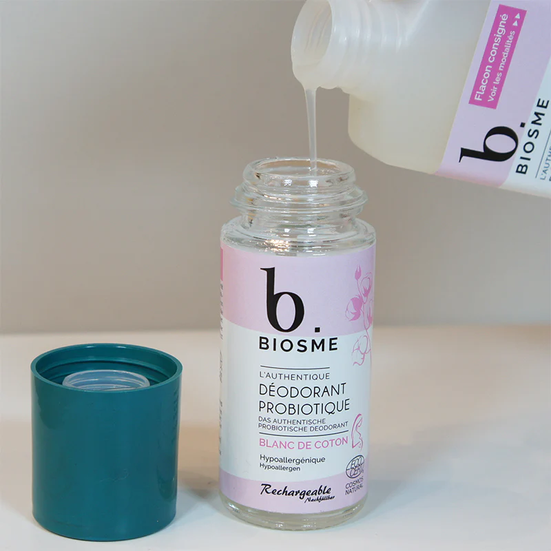 BIOSME Déodorant roll on naturel rechargeable Blanc de Coton 50 ml ou la recharge de 80ml – Image 2