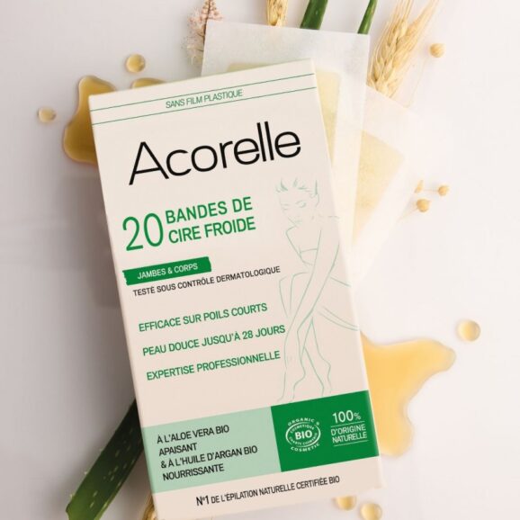 Bandes de Cire Froide BIO Certifiées Corps, 20 bandes prêtes à l'emploi (10x2), ACORELLE