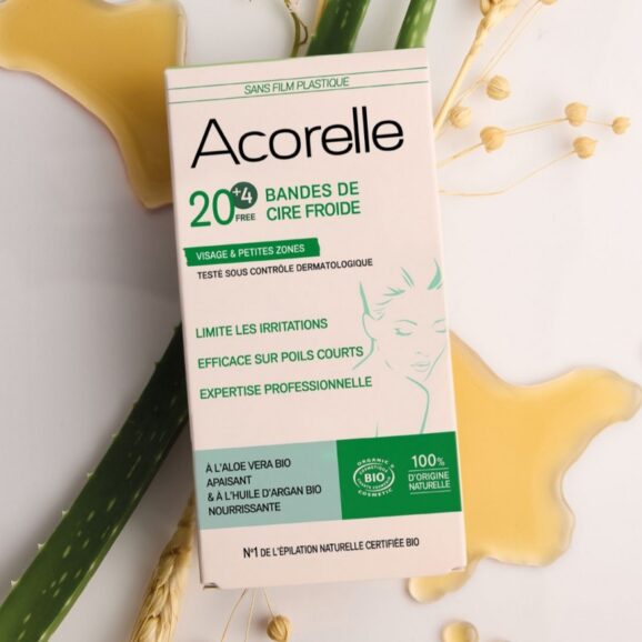 Bandes de Cire Froide BIO Certifiées Visage, 20 bandes prêtes à l'emploi, ACORELLE