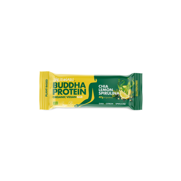 Iswari Buddha Barre proteinée sans gluten, Spiruline, Chia et Citron ou Cacao et amande, 47gr