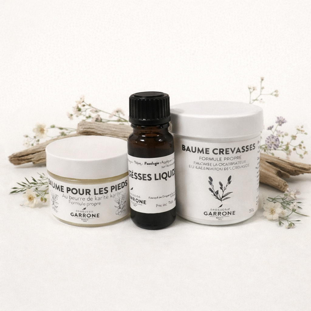 Coffret Réparation Intense : Baume Crevasse Onguent & Liquide et Baume pour les pieds