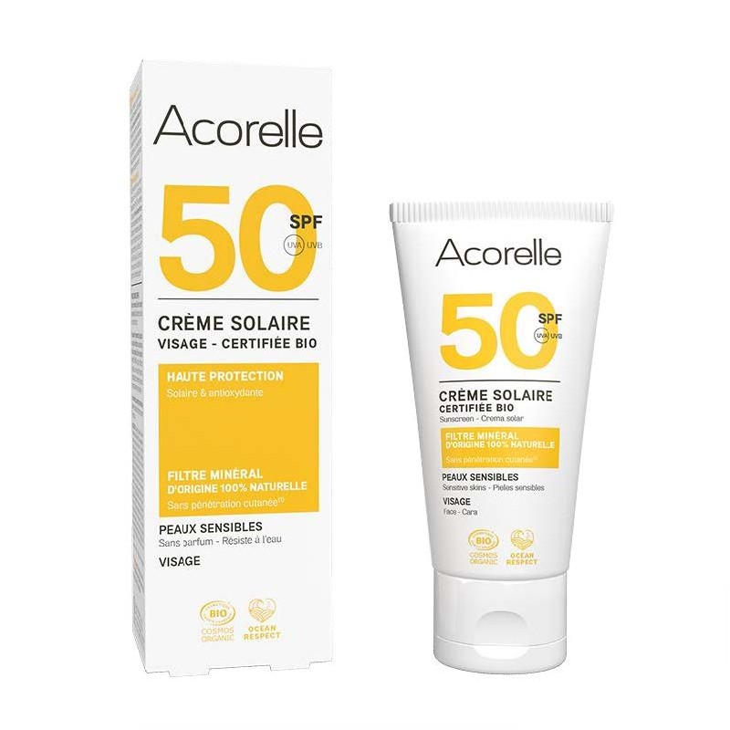 Acorelle Crème solaire visage BIO, SPF50, 50ml