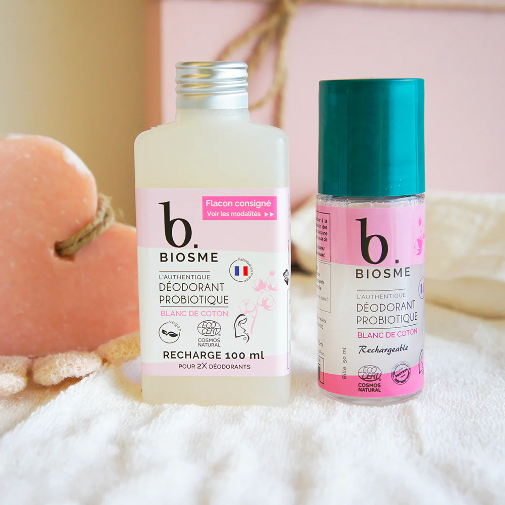 BIOSME Déodorant roll on naturel rechargeable Blanc de Coton 50 ml ou la recharge de 80ml – Image 3