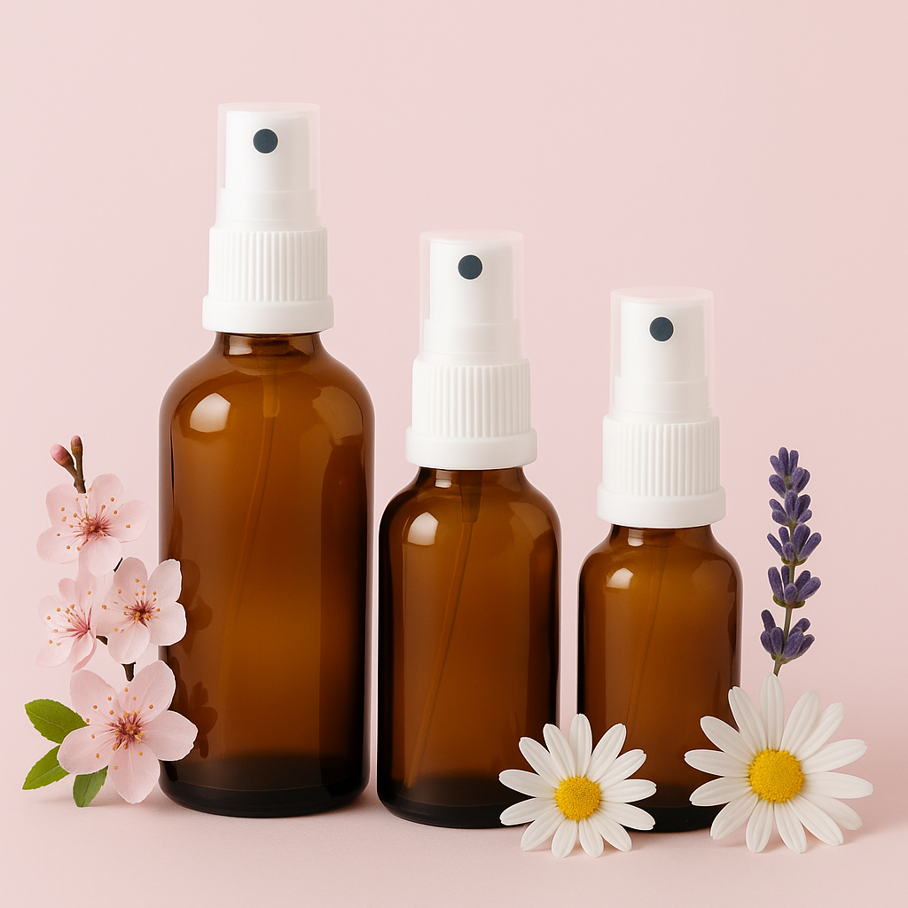 Flacons (verre ambré) vides avec spray, dès 30 ml