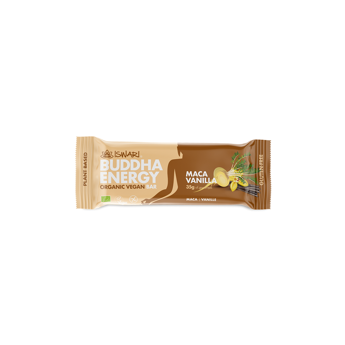 Iswari Barre d'énergie sans gluten crue Cacao Guarana ou Açaï Banane Fraise ou Maca Vanille, 35g – Image 2